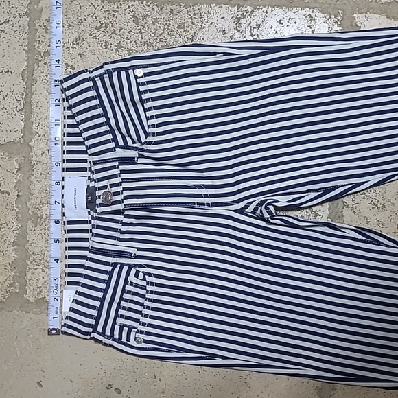 Current/Elliott The Cropped Lexton Pant Blue Stripe Zippered Ankle Size 24 - Picture 3 of 10